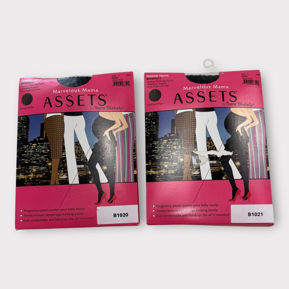 LOT OF 2 Marvelous Mama Spanx Assets‎ Tights Maternity Sz 1 Black Opaque Stripes